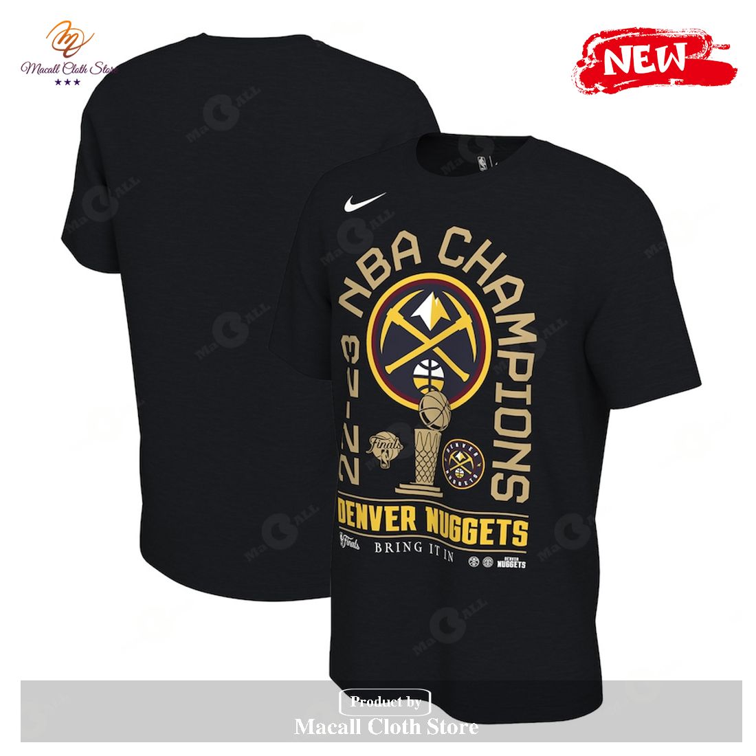 Premium Denver Nuggets Nike NBA Finals Champions 2023 Black T-Shirt 3D