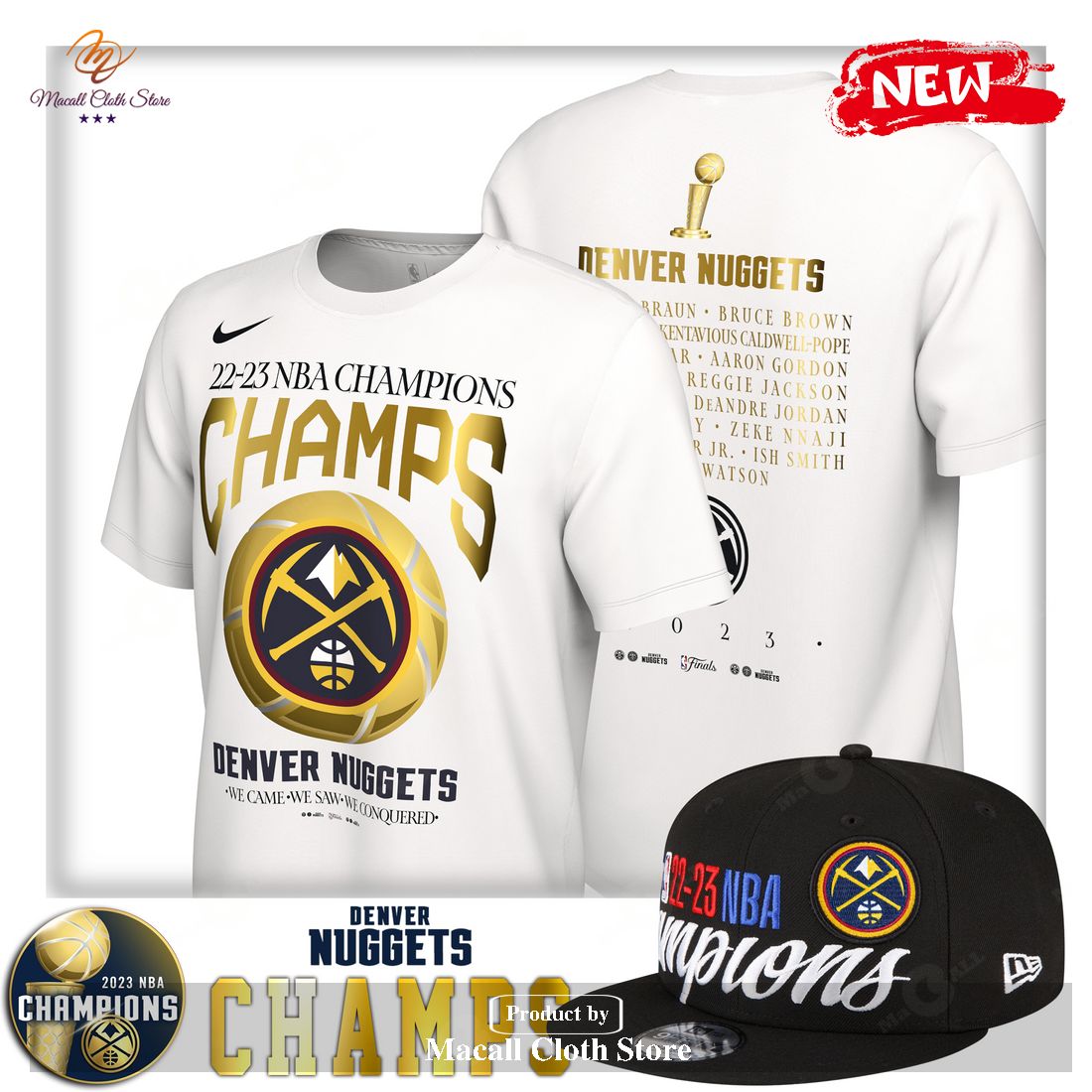 Premium Denver Nuggets Nike NBA Finals Champions 2023 White T-Shirt 3D