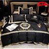 Best Versace Golden Logo In Black Background Brand Bedding Set
