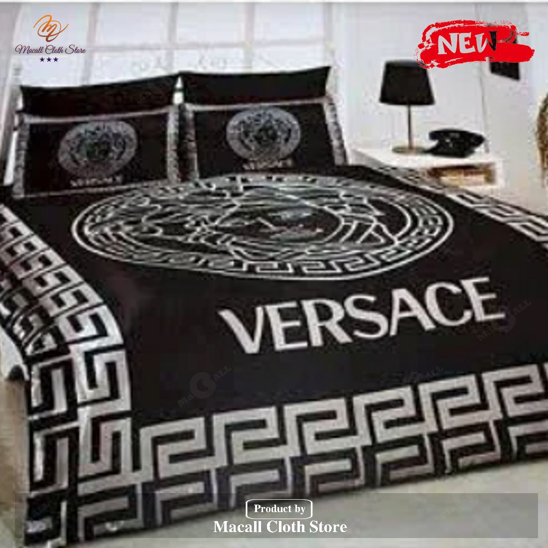 Versace Basic Black And White Ancient Frame Most Comfortable Brand Bedding Set