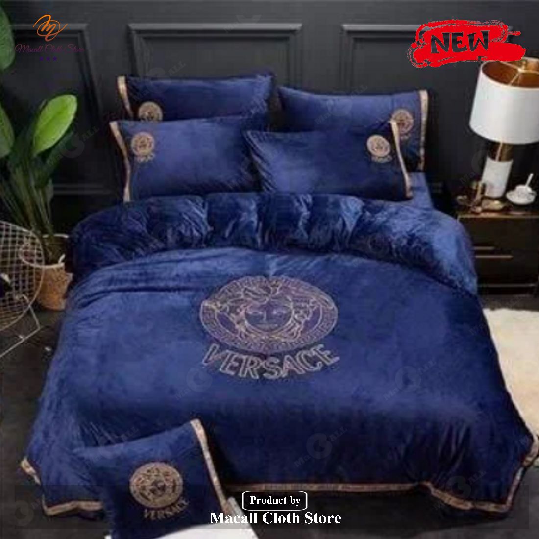 Versace Blue Background Brand Bedding Set King Size