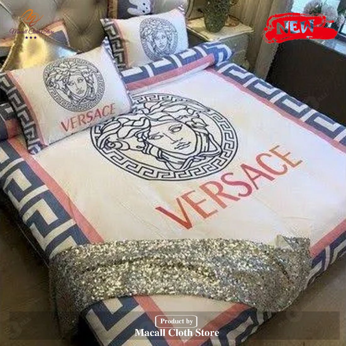 Versace Pink And Beige Most Comfortable Brand Bedding Set Versace Pink And Beige Most Comfortable Brand Bedding Set