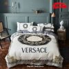 Versace Royal Logo In Blue Background Brand Bedding Set Queen