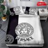 Versace Trendy Sand And Cobalt Blue Brand Bedding Set Queen