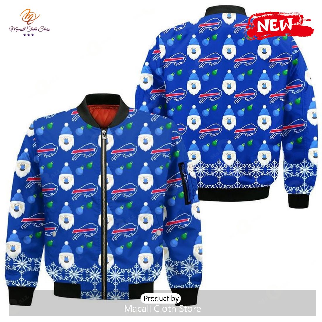 Buffalo Bills Logo With Santa Clause Pattern Bomber Jacket Buffalo Bills Logo With Santa Clause Pattern Bomber Jacket