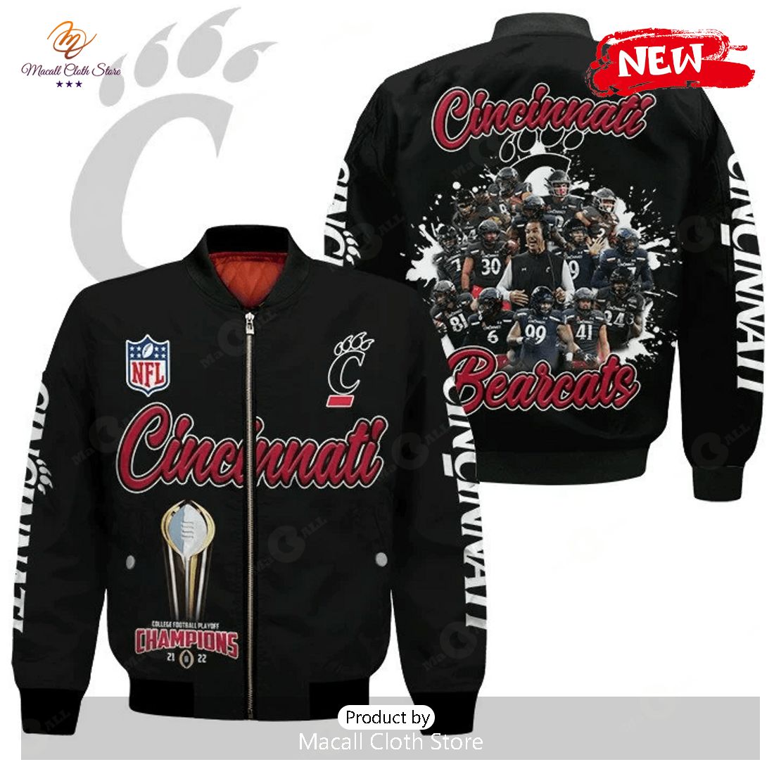 Cincinnati Bengals Players Pattern Bomber Jacket – Black Cincinnati Bengals Players Pattern Bomber Jacket – Black