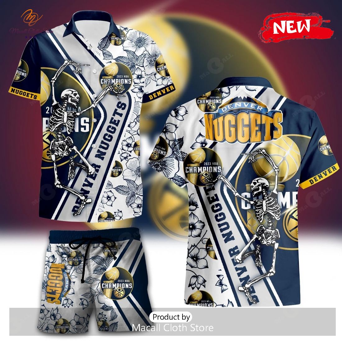 Denver Nuggets 2023 NBA Champions Skull Players Style Hawaiian Shirt and Short Denver Nuggets 2023 NBA Champions Skull Players Style Hawaiian Shirt and Short