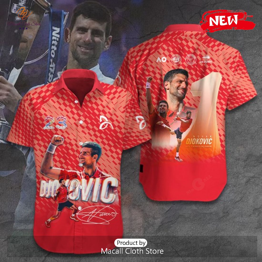 Novak Djokovic 23 Champions Grand Slam Signatures Luxury Red Hawaiian Shirt Novak Djokovic 23 Champions Grand Slam Signatures Luxury Red Hawaiian Shirt
