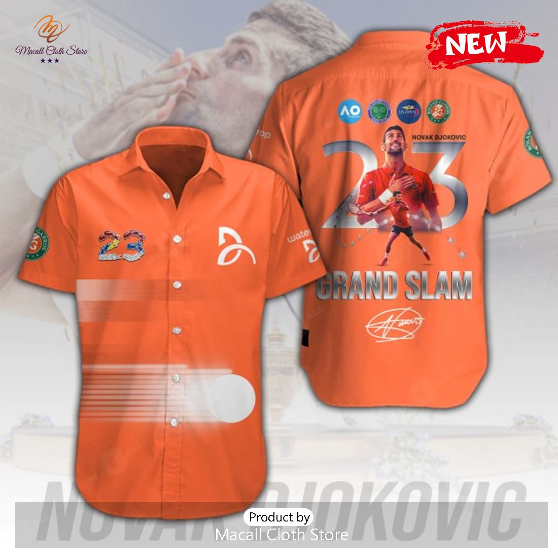 Novak Djokovic 23 Champions Grand Slam Signatures Orange Hawaiian Shirt Novak Djokovic 23 Champions Grand Slam Signatures Orange Hawaiian Shirt