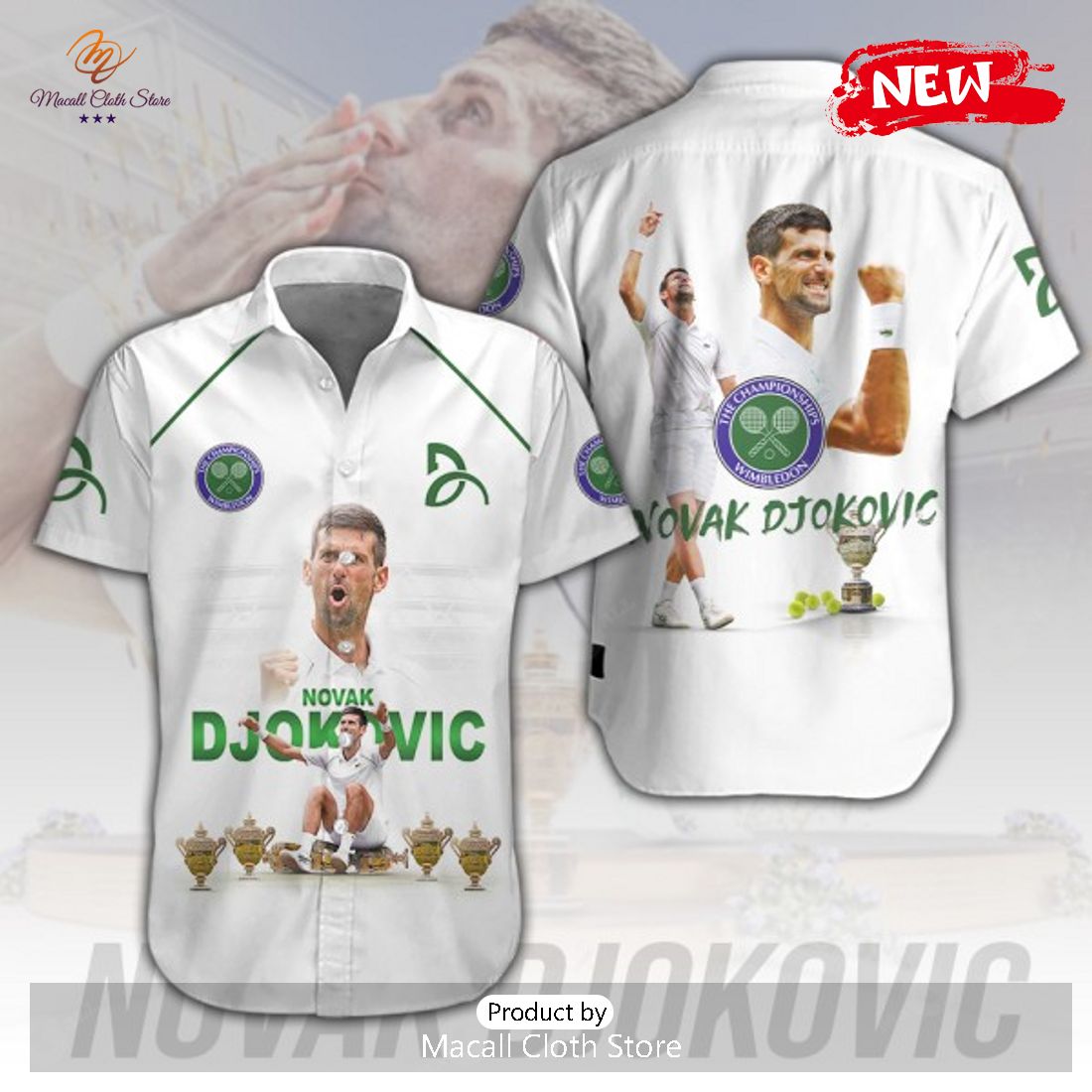 Novak Djokovic Premium 23 Champions White Hawaiian Shirt Novak Djokovic Premium 23 Champions White Hawaiian Shirt