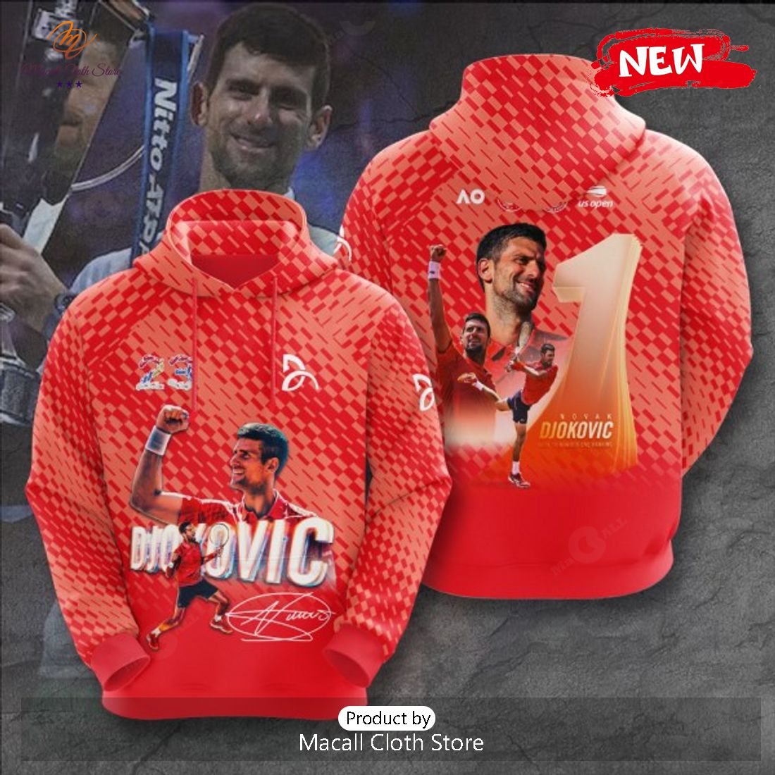 Novak Djokovic 23 Champions Grand Slam Signatures Luxury Red Hoodie Sweatshirt 3D Novak Djokovic 23 Champions Grand Slam Signatures Luxury Red Hoodie Sweatshirt 3D