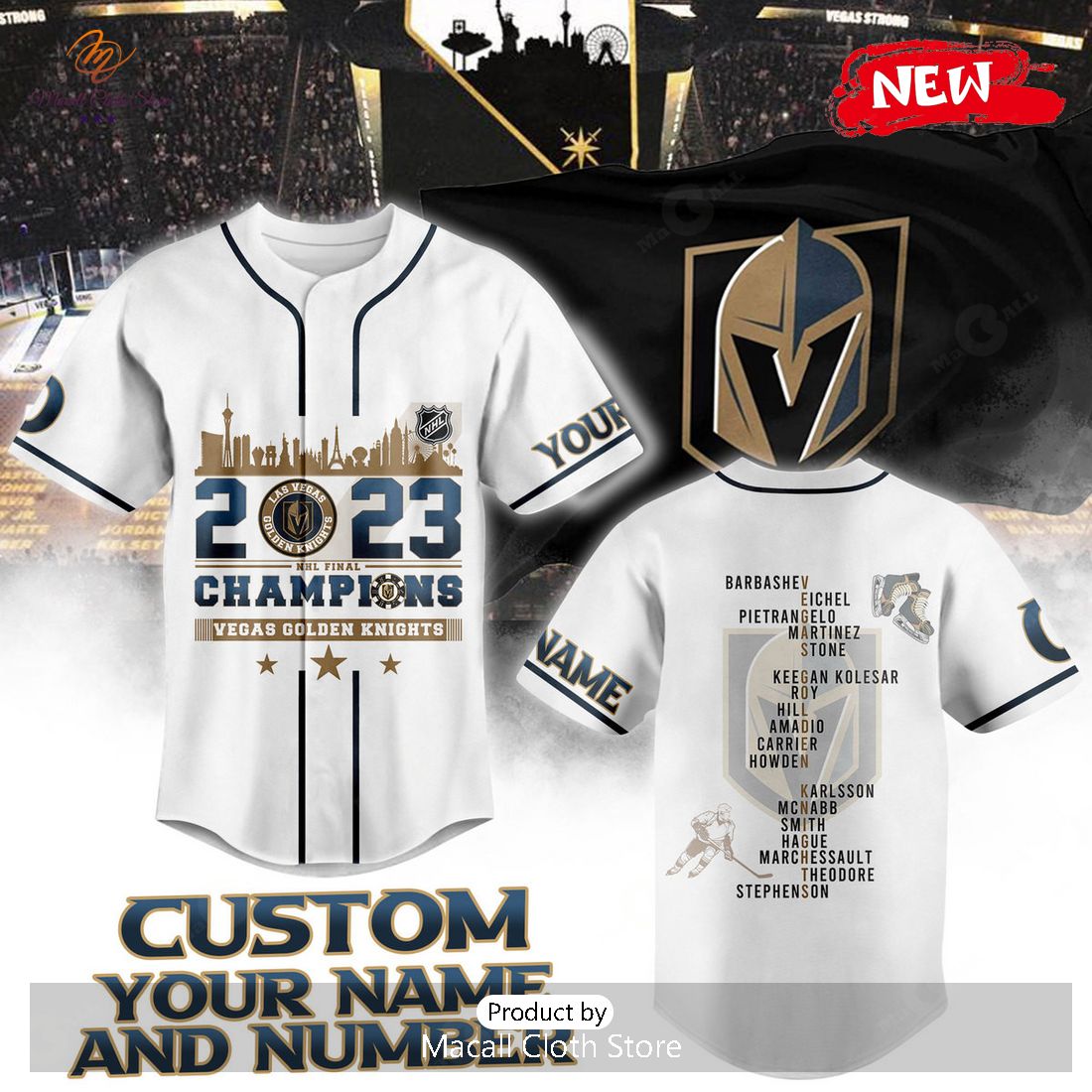 Personalized Vegas Golden Knights Stanley Cup Champions 2023 White Baseball Jersey Personalized Vegas Golden Knights Stanley Cup Champions 2023 White Baseball Jersey