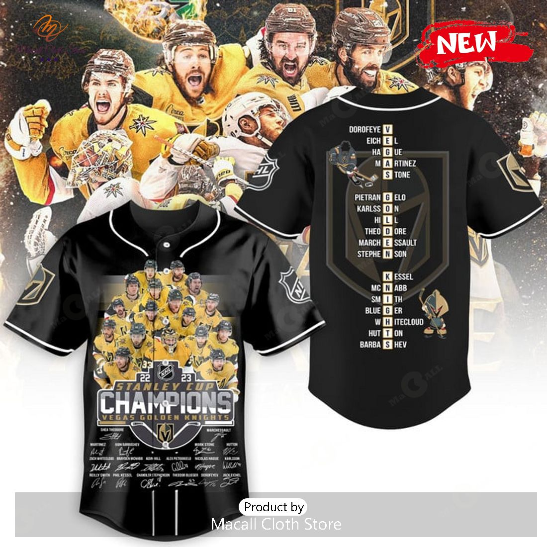 Vegas Golden Knights Stanley Cup Champions 2023 Black Signatures Baseball Jersey Vegas Golden Knights Stanley Cup Champions 2023 Black Signatures Baseball Jersey