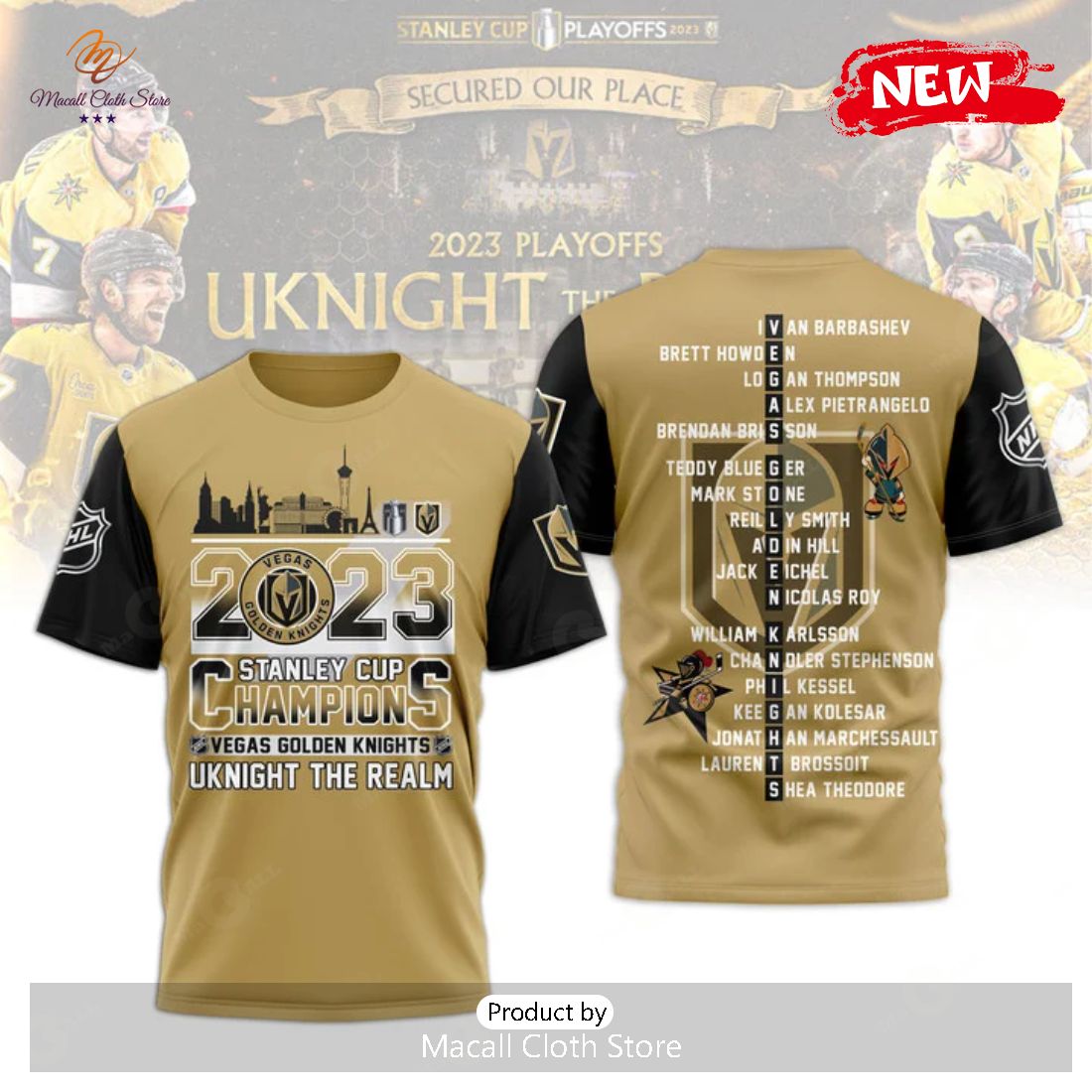 Vegas Golden Knights Stanley Cup Champions 2023 Beige T-Shirt 3D Vegas Golden Knights Stanley Cup Champions 2023 Beige T-Shirt 3D