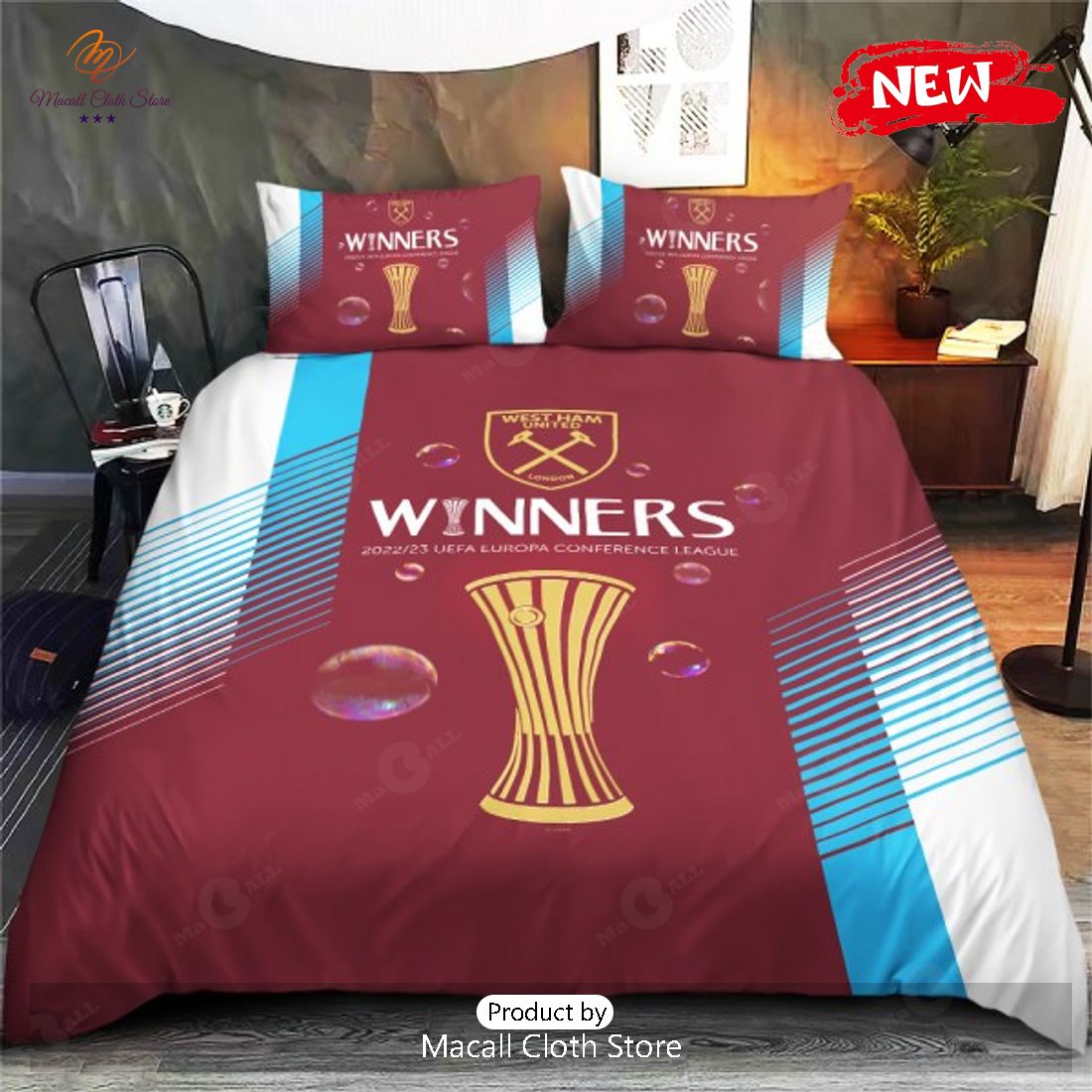 West Ham United Winners Conference League Champions Red Bedding Set West Ham United Winners Conference League Champions Red Bedding Set