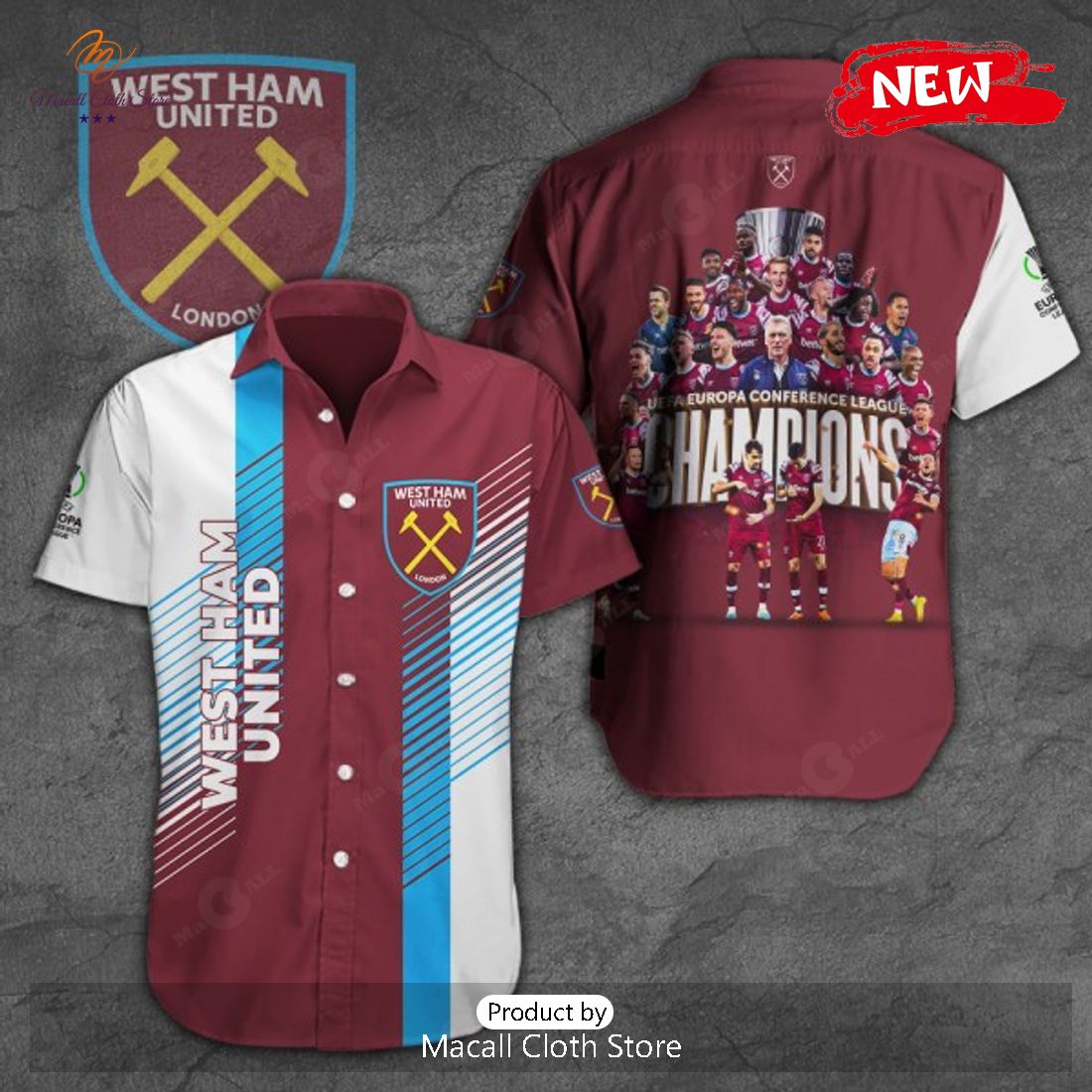 West Ham United Conference League Champions Players White Red Hawaiian Shirt West Ham United Conference League Champions Players White Red Hawaiian Shirt