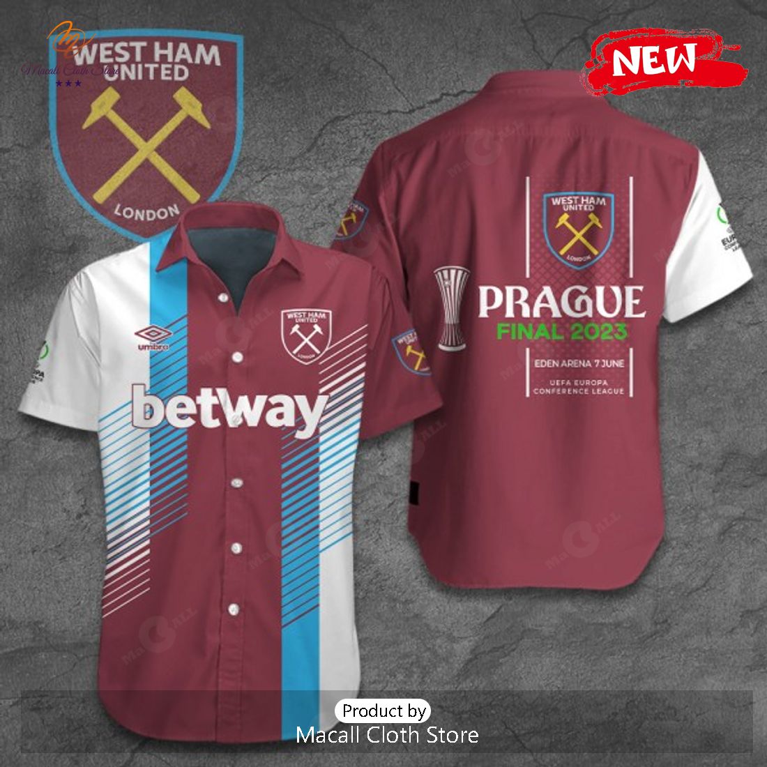 West Ham United Prague Final 2023 Winners Conference Red White Hawaiian Shirt West Ham United Prague Final 2023 Winners Conference Red White Hawaiian Shirt