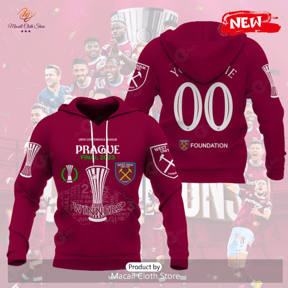 Personalized West Ham United Prague Final 2023 Winners Red Hoodie Sweatshirt 3D Personalized West Ham United Prague Final 2023 Winners Red Hoodie Sweatshirt 3D