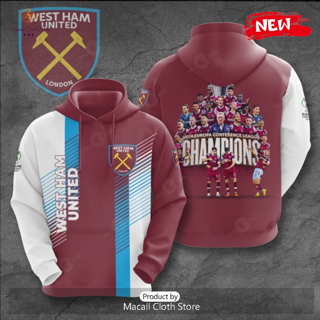 West Ham United Conference League Champions Players White Red Hoodie Sweatshirt 3D West Ham United Conference League Champions Players White Red Hoodie Sweatshirt 3D