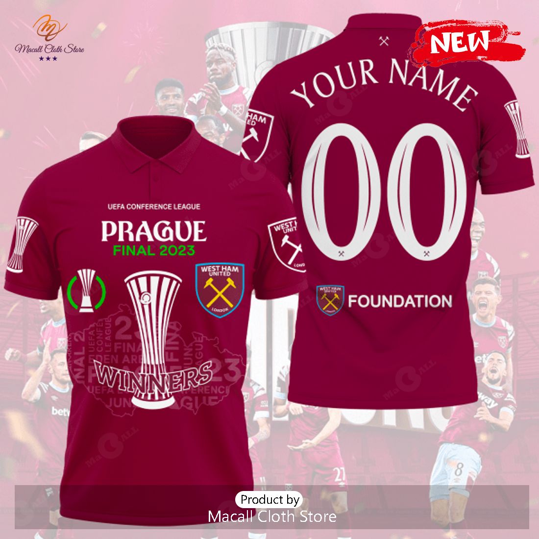 Personalized West Ham United Prague Final 2023 Winners Red 3D Apparels Polo Shirt Personalized West Ham United Prague Final 2023 Winners Red 3D Apparels Polo Shirt