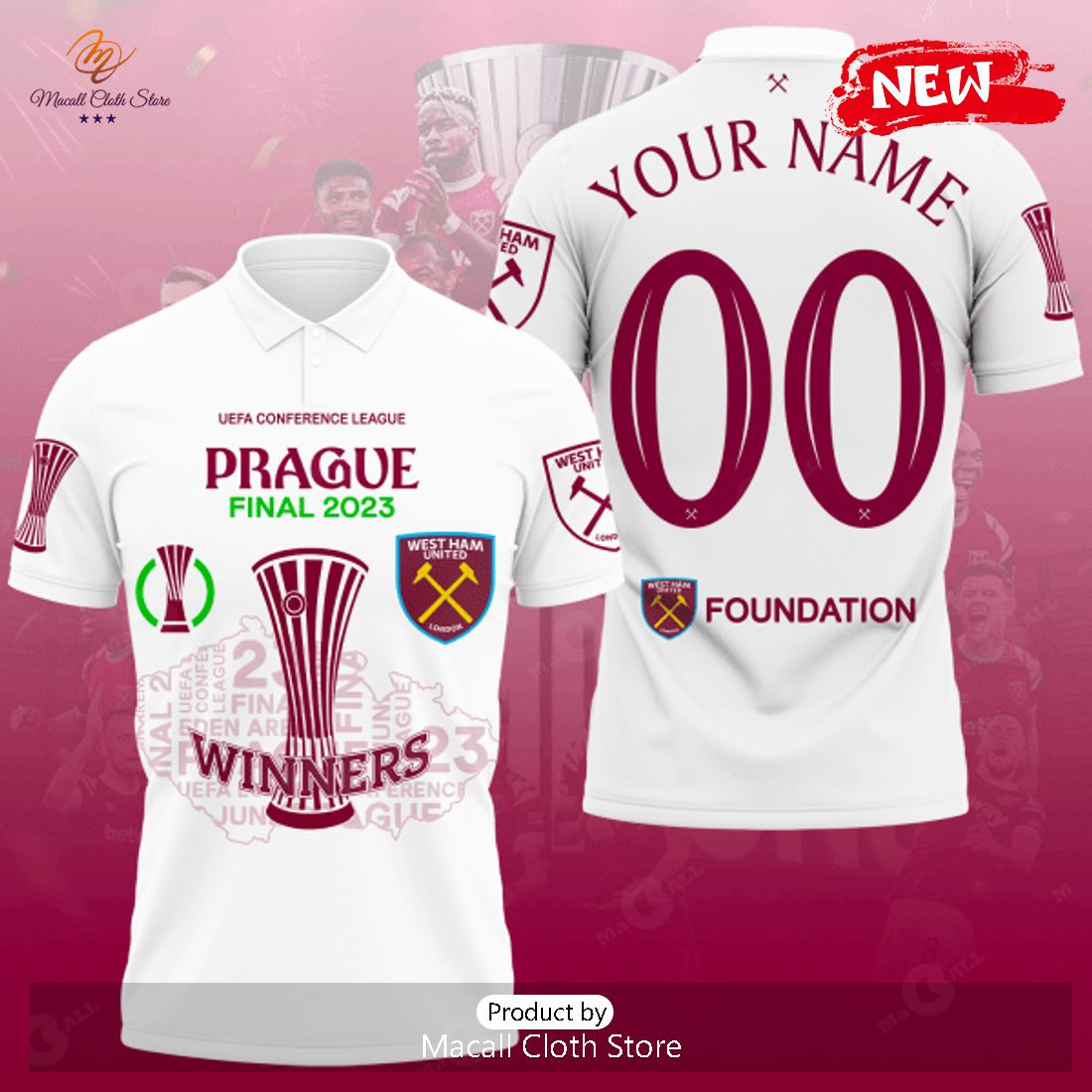 Personalized West Ham United Winners Conference League White 3D Apparels Polo Shirt Personalized West Ham United Winners Conference League White 3D Apparels Polo Shirt