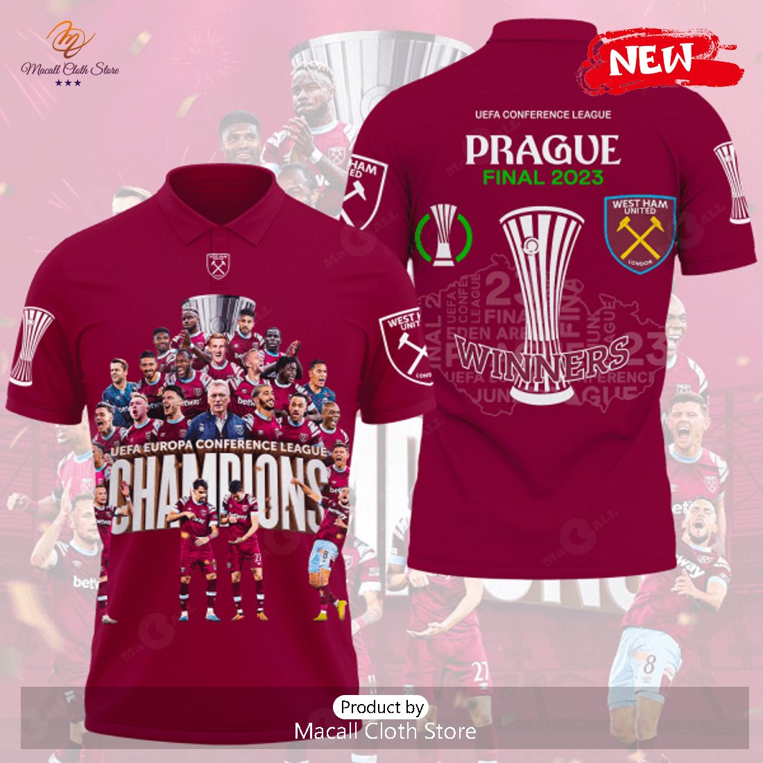West Ham United Prague Final 2023 Winners Champions Red 3D Apparels Polo Shirt West Ham United Prague Final 2023 Winners Champions Red 3D Apparels Polo Shirt