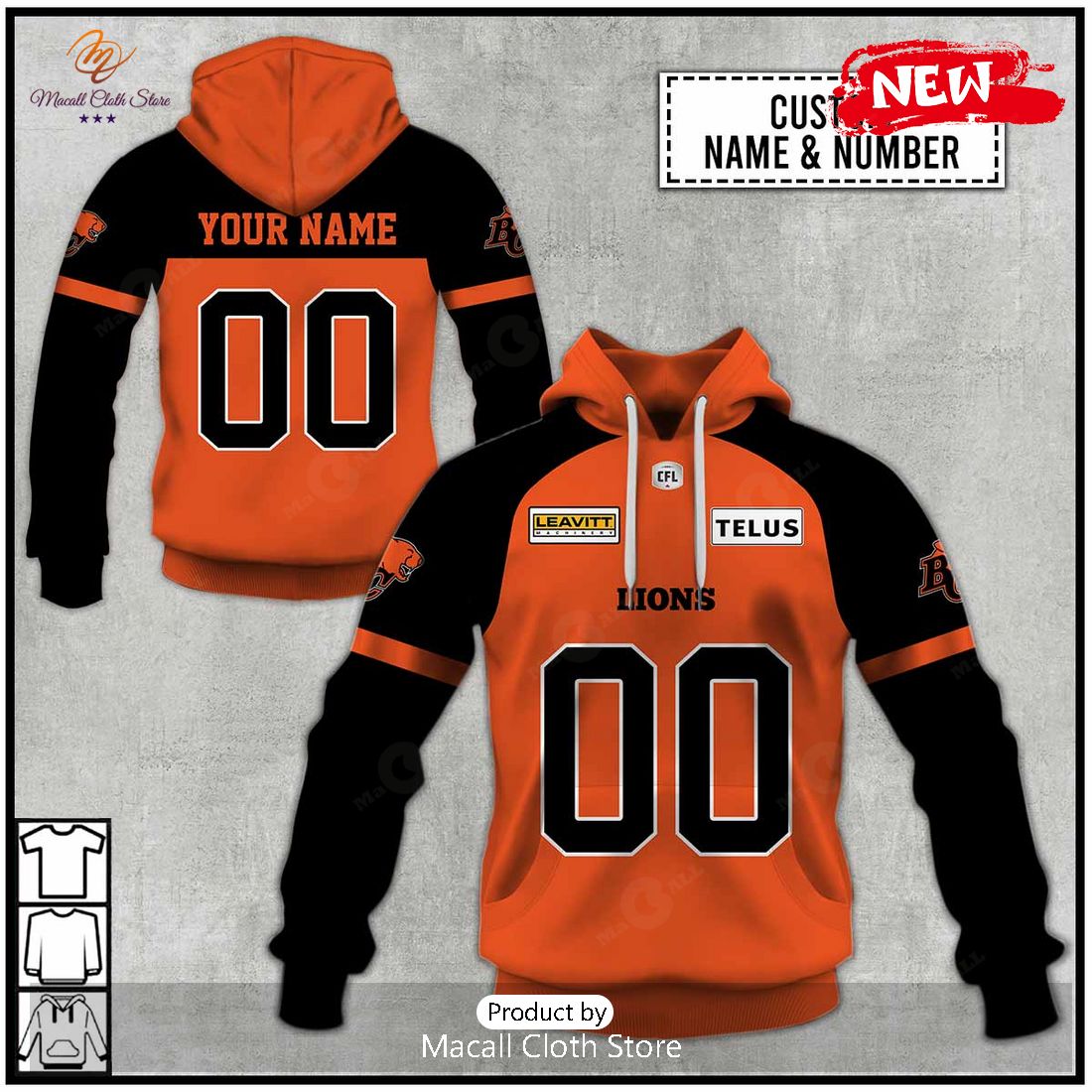 Personalized CFL BC Lions Jersey 2023 Design Hoodie Sweatshirt 3D