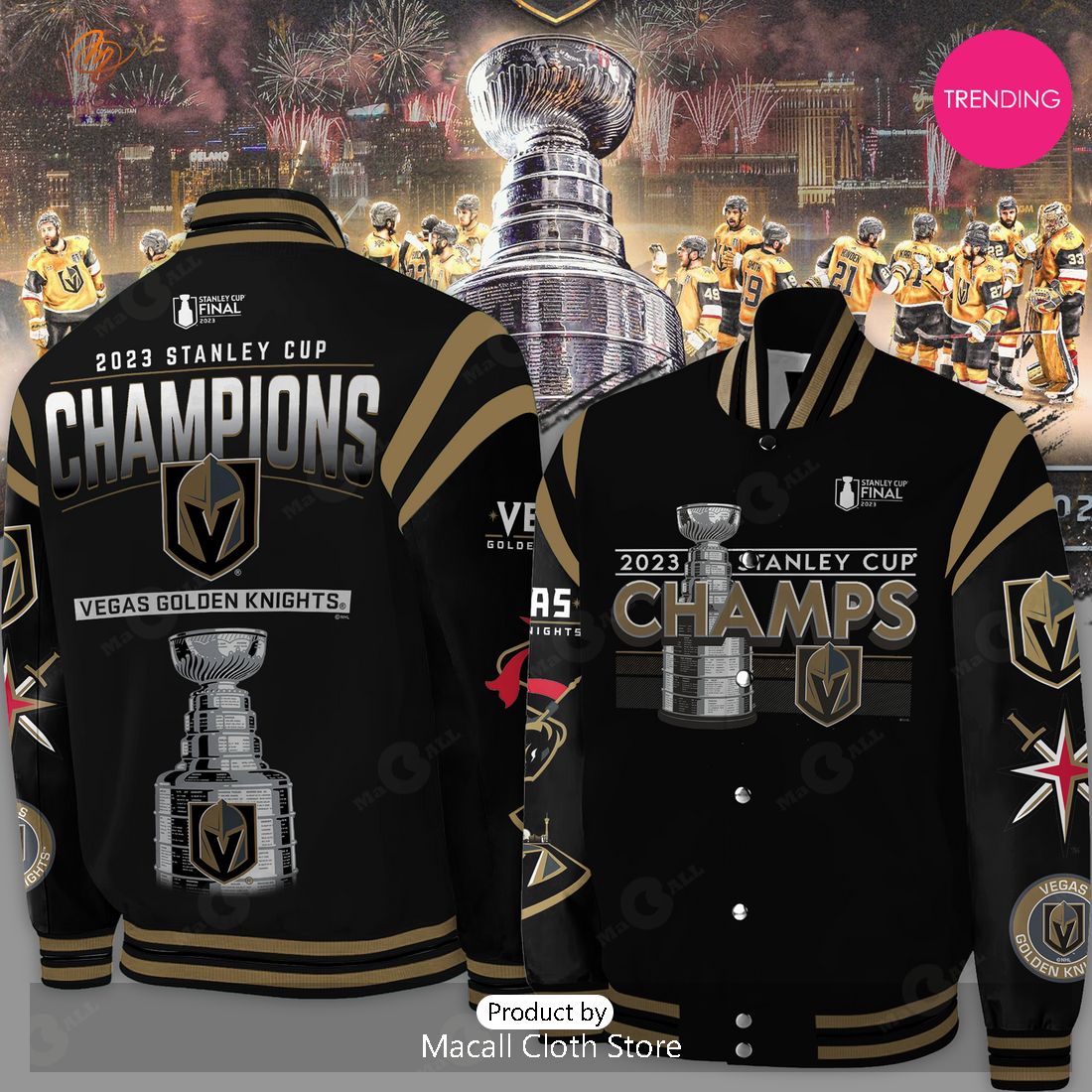 2023 Stanley Cup Champions Vegas Golden Knights Black Bomber Jacket 2023 Stanley Cup Champions Vegas Golden Knights Black Bomber Jacket