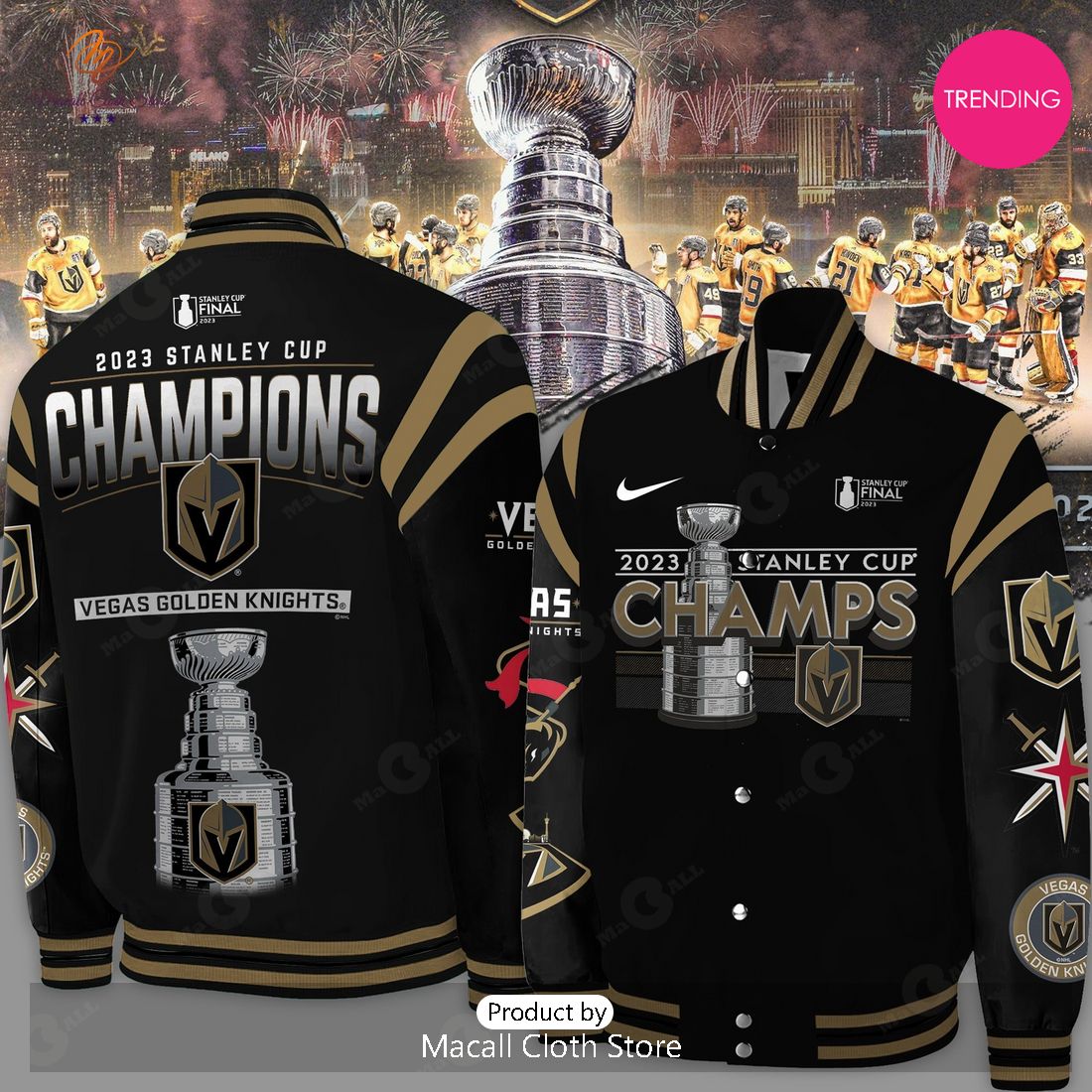 Stanley Cup Champions 2023 Vegas Golden Knights Nike Black Bomber Jacket