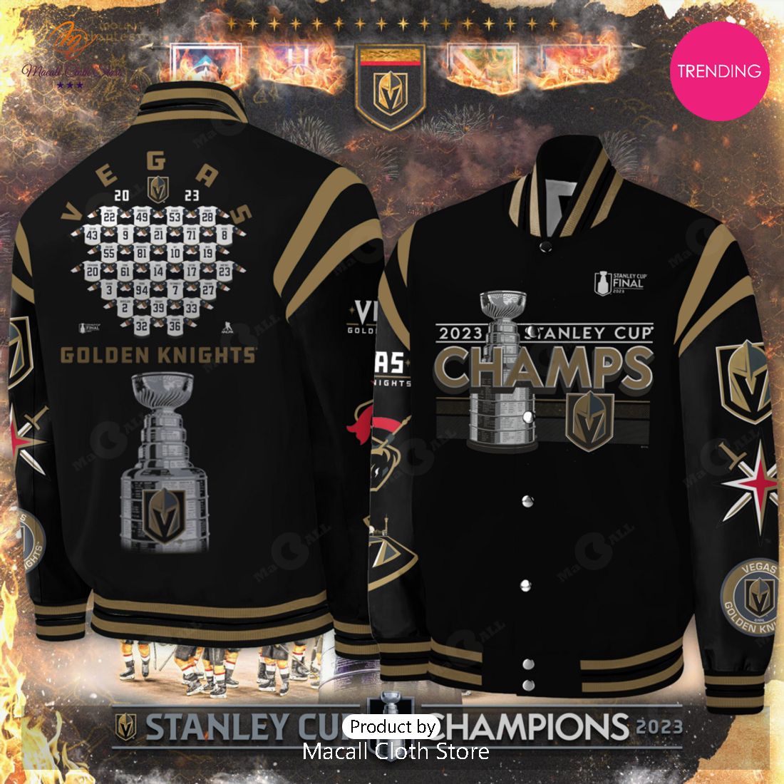 Vegas Golden Knights Stanley Cup Champs Black Bomber Jacket Vegas Golden Knights Stanley Cup Champs Black Bomber Jacket