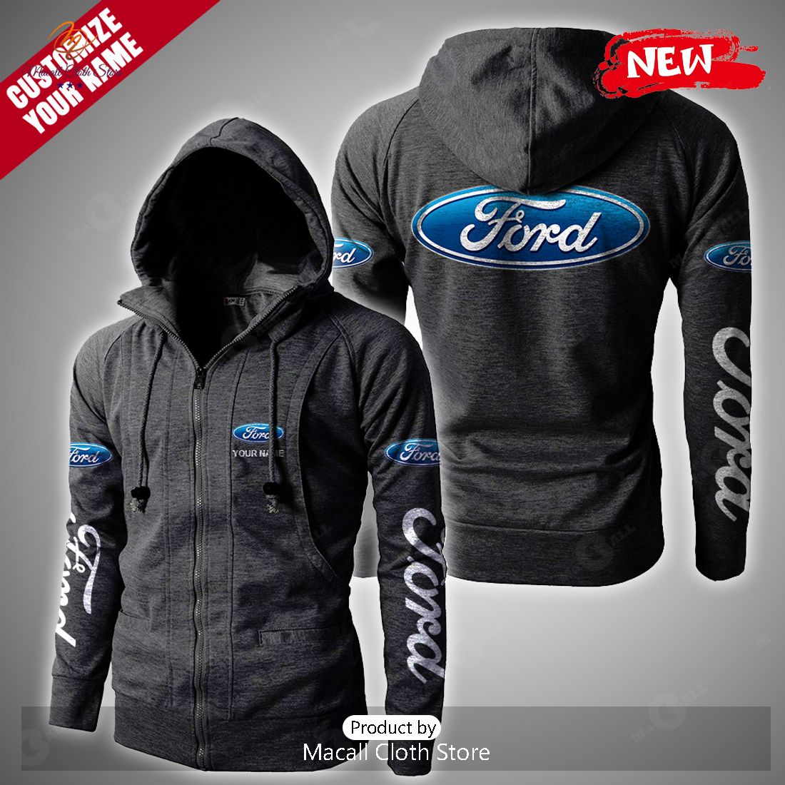 Personalized Premium Ford Branch Grey Hoodie Sweatshirt 3D Personalized Premium Ford Branch Grey Hoodie Sweatshirt 3D