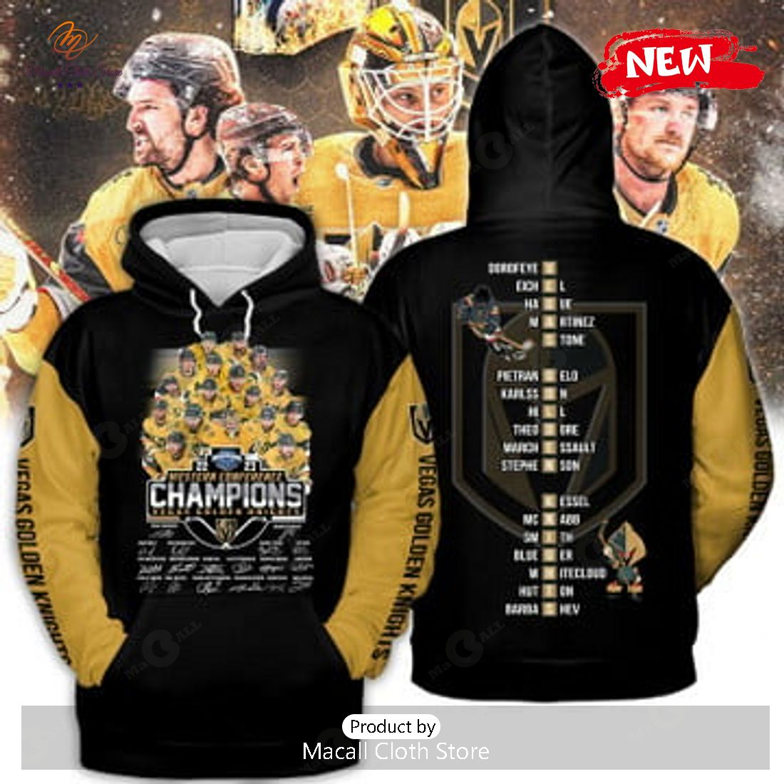 Vegas Golden Knights 2023 Champs Western Conference Black Yellow Hoodie Sweatshirt 3D Vegas Golden Knights 2023 Champs Western Conference Black Yellow Hoodie Sweatshirt 3D