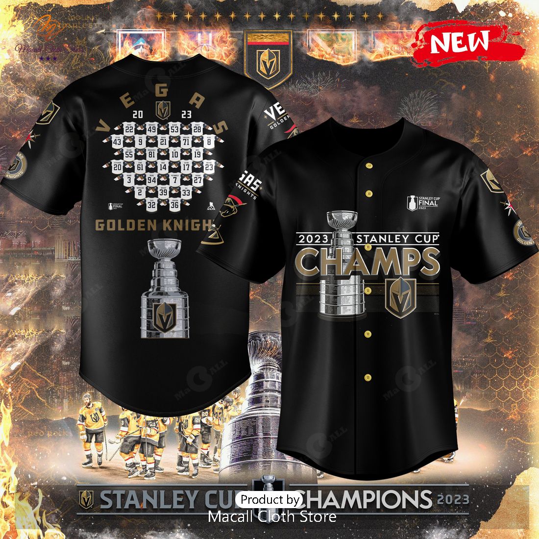 NHL Vegas Golden Knights 2023 Stanley Cup Champs Black Jersey Macall