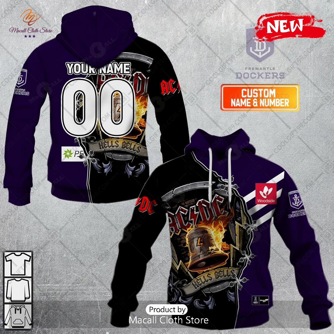 [NEW] Personalized AFL Fremantle Dockers Mix AC DC Design Hoodie Sweatshirt 3D