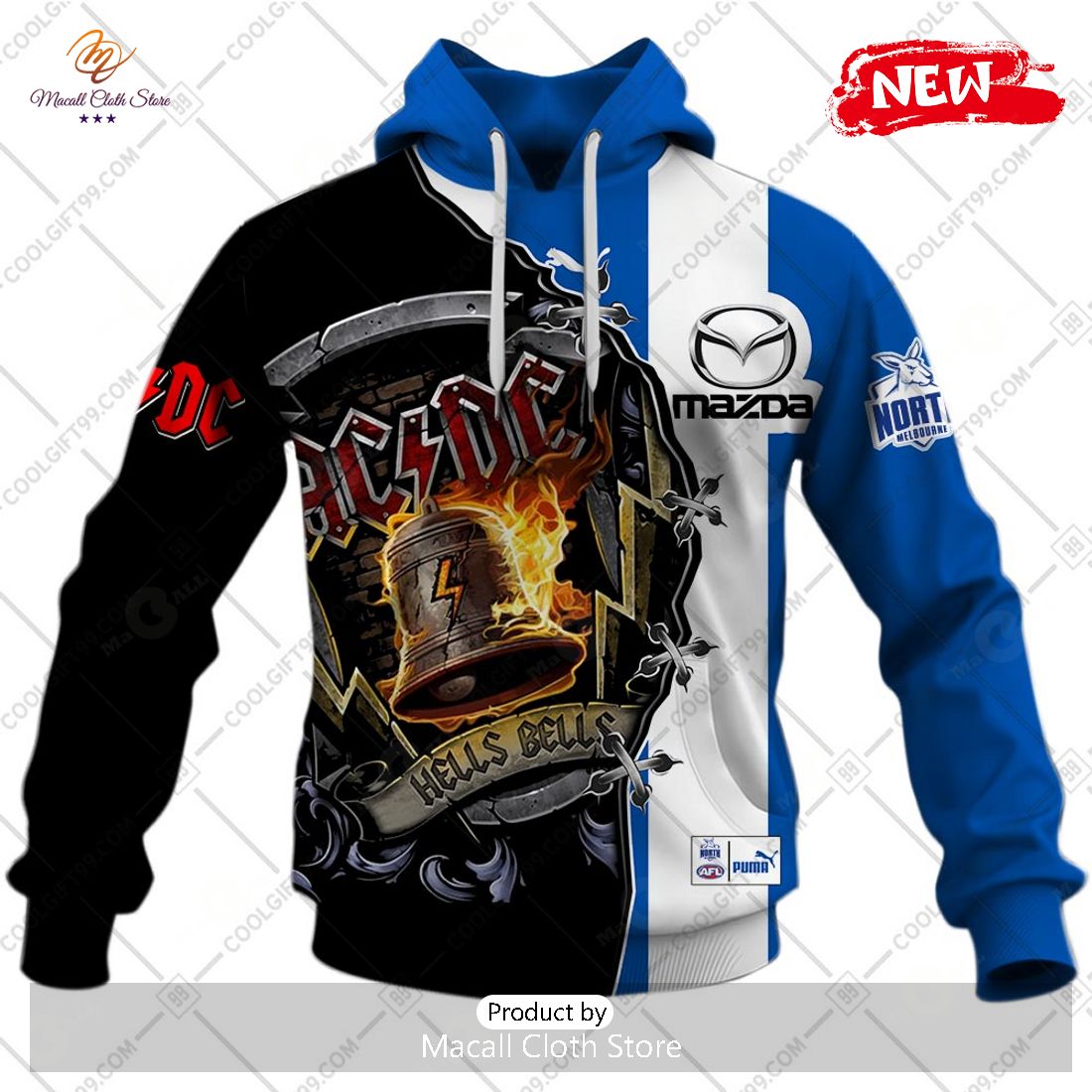 [NEW] Personalized AFL North Melbourne Kangaroos Mix AC DC Design Hoodie Sweatshirt 3D