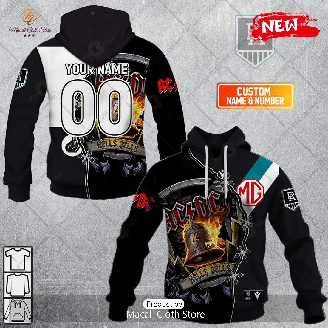 [NEW] Personalized AFL Port Adelaide Power Mix AC DC Design Hoodie Sweatshirt 3D