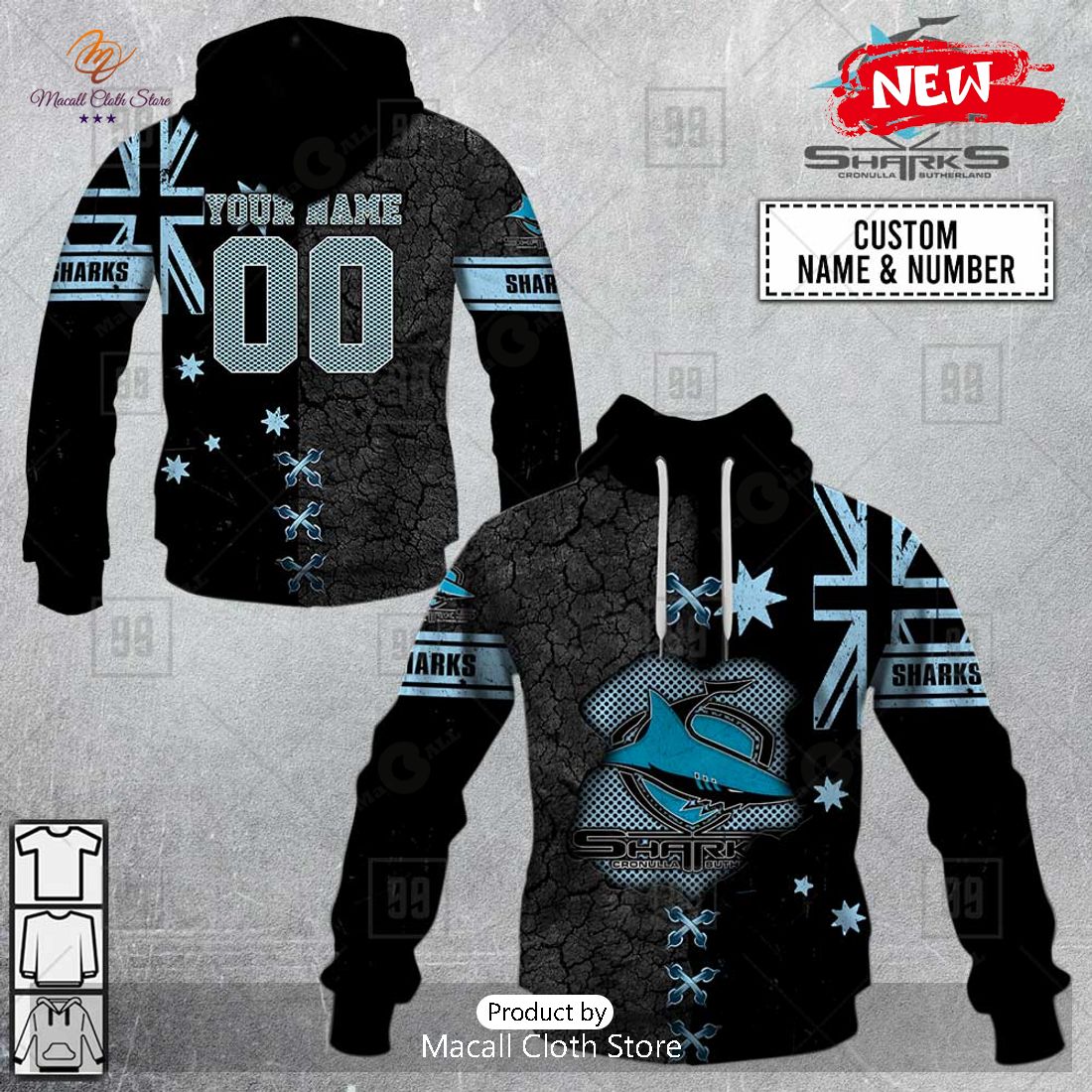 [NEW] Personalized NRL Cronulla Sutherland Sharks Flag Design Hoodie Sweatshirt 3D