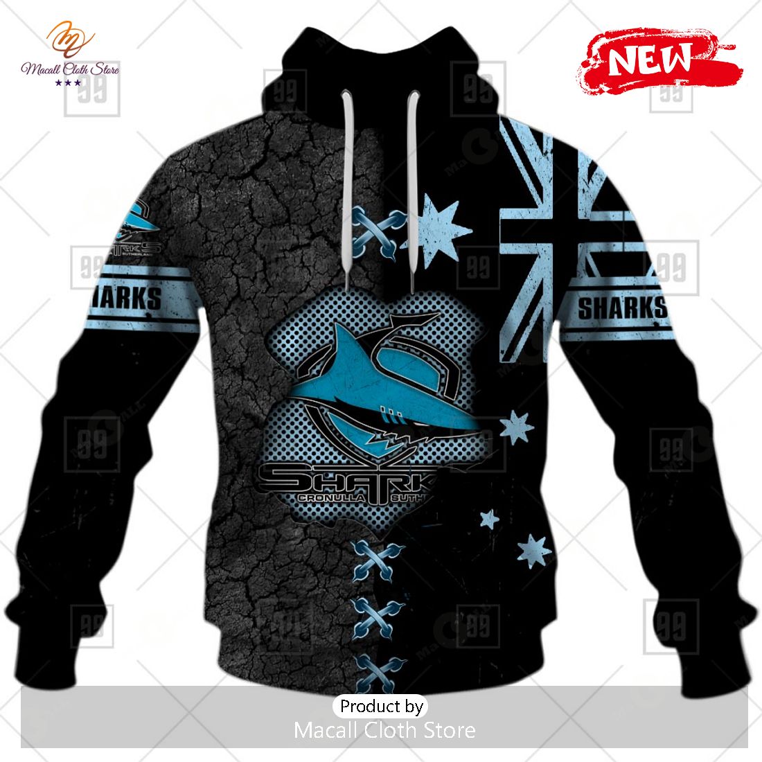 [NEW] Personalized NRL Cronulla Sutherland Sharks Flag Design Hoodie Sweatshirt 3D