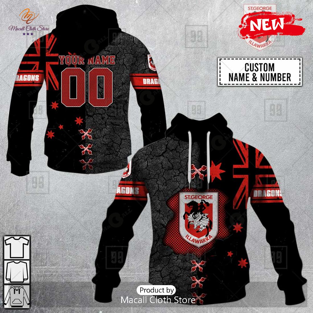 [NEW] Personalized NRL St. George Illawarra Dragons Flag Design Hoodie Sweatshirt 3D