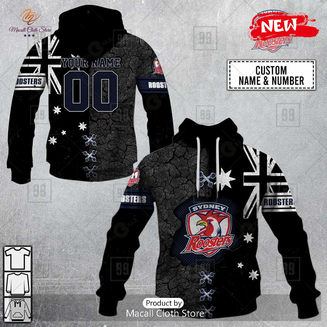 [NEW] Personalized NRL Sydney Roosters Flag Design Hoodie Sweatshirt 3D