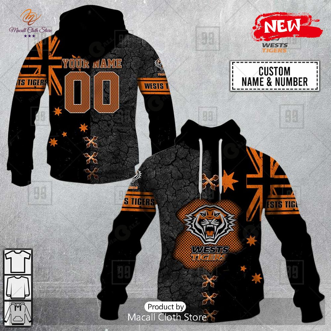 [NEW] Personalized NRL Wests Tigers Flag Design Hoodie Sweatshirt 3D