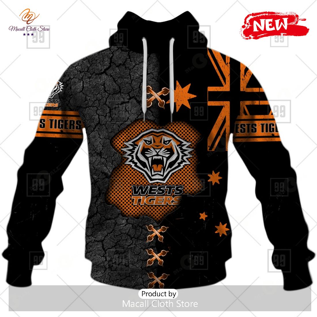 [NEW] Personalized NRL Wests Tigers Flag Design Hoodie Sweatshirt 3D