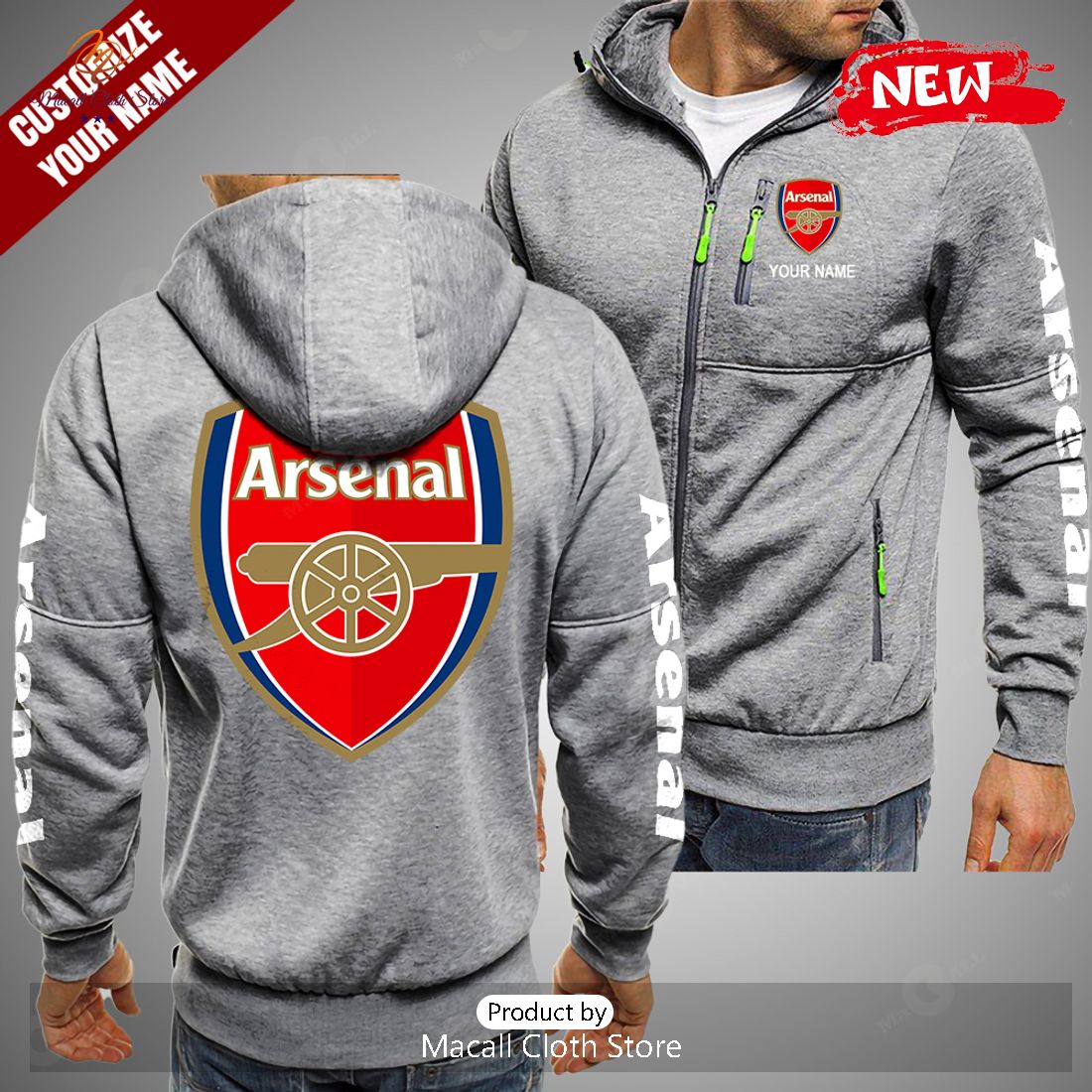 Personalized FC Arsenal Football Club Ash Hoodie Sweatshirt 3D Personalized FC Arsenal Football Club Ash Hoodie Sweatshirt 3D