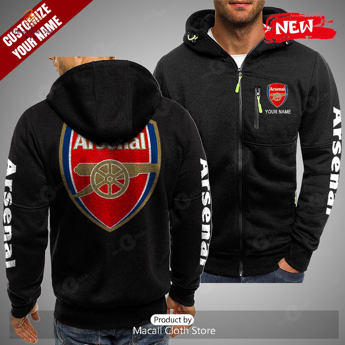 Personalized FC Arsenal Football Club Black Hoodie Sweatshirt 3D Personalized FC Arsenal Football Club Black Hoodie Sweatshirt 3D