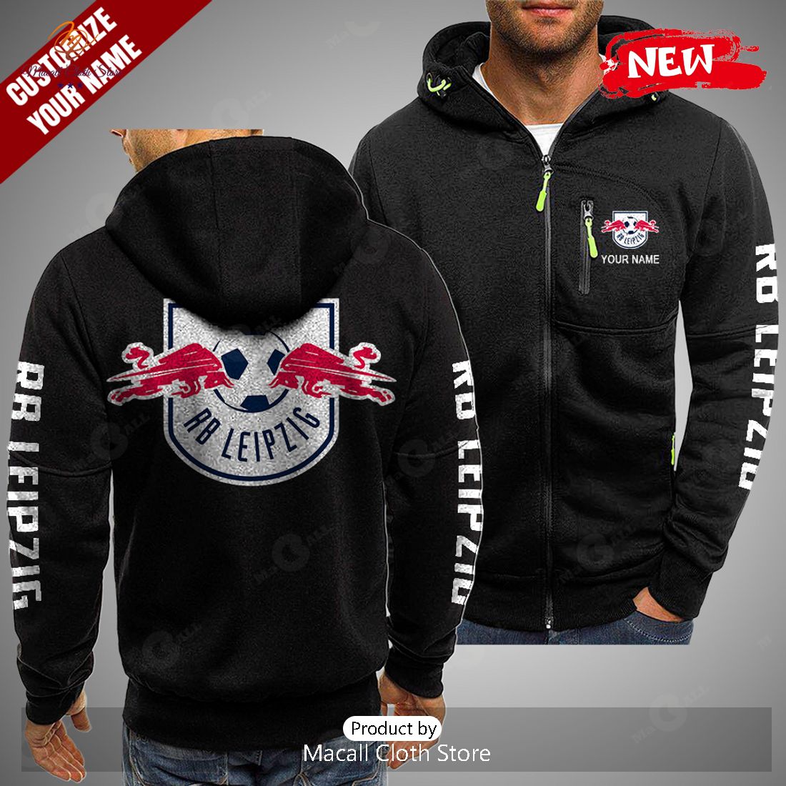 Personalized RB Leipzig Football Black Hoodie Sweatshirt 3D