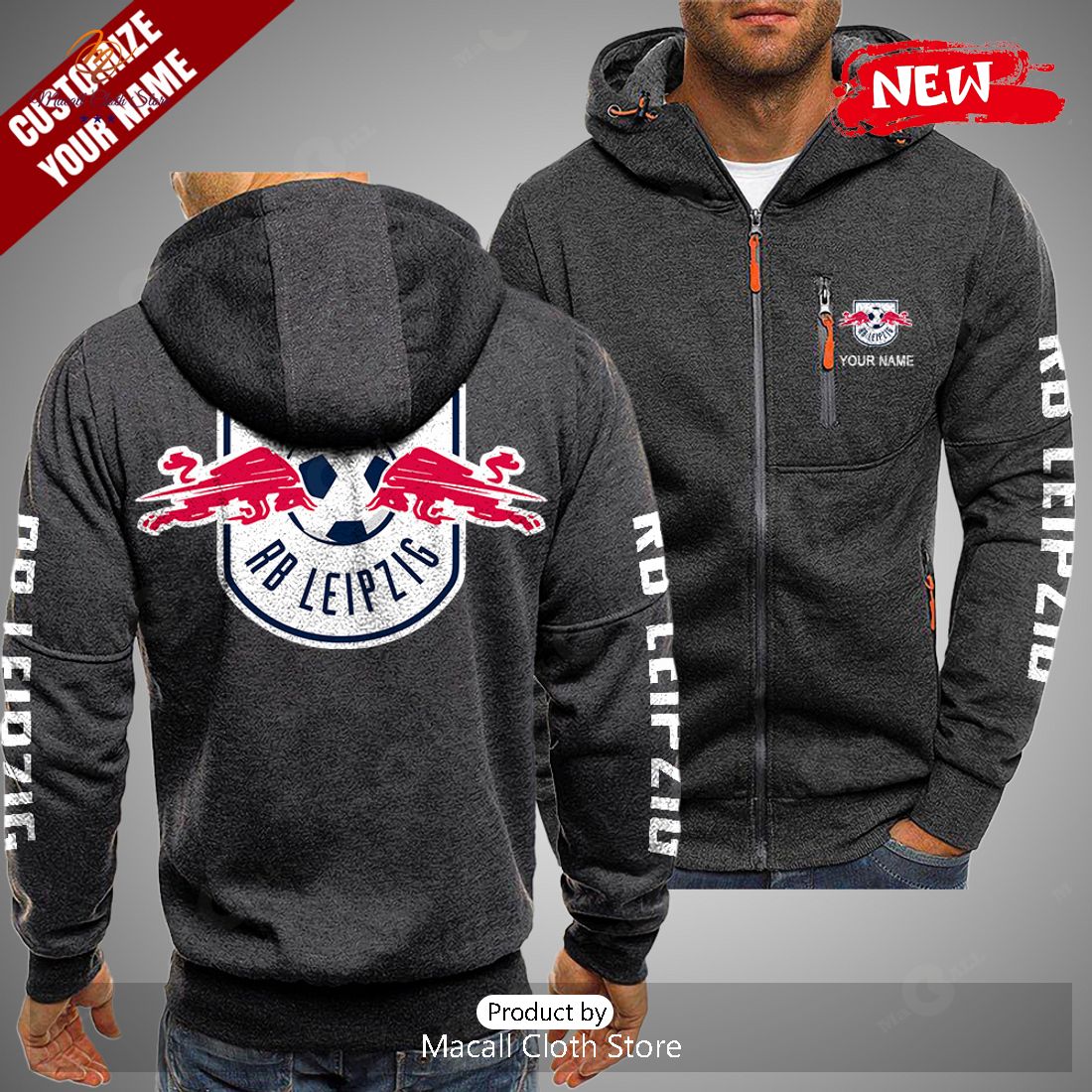 Personalized RB Leipzig Football Gray Hoodie Sweatshirt 3D Personalized RB Leipzig Football Gray Hoodie Sweatshirt 3D