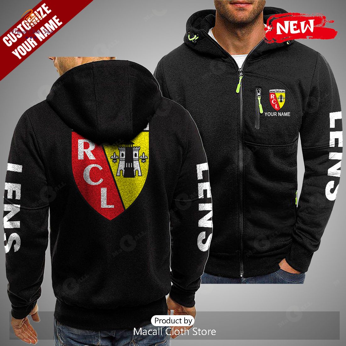 Personalized RC Lens Football Black Hoodie Sweatshirt 3D Personalized RC Lens Football Black Hoodie Sweatshirt 3D