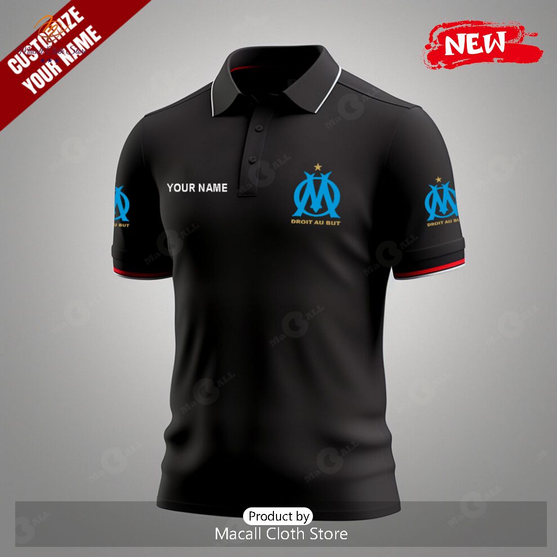 [NEW] Personalized Olympique de Marseille Football Special Black Polo Shirt