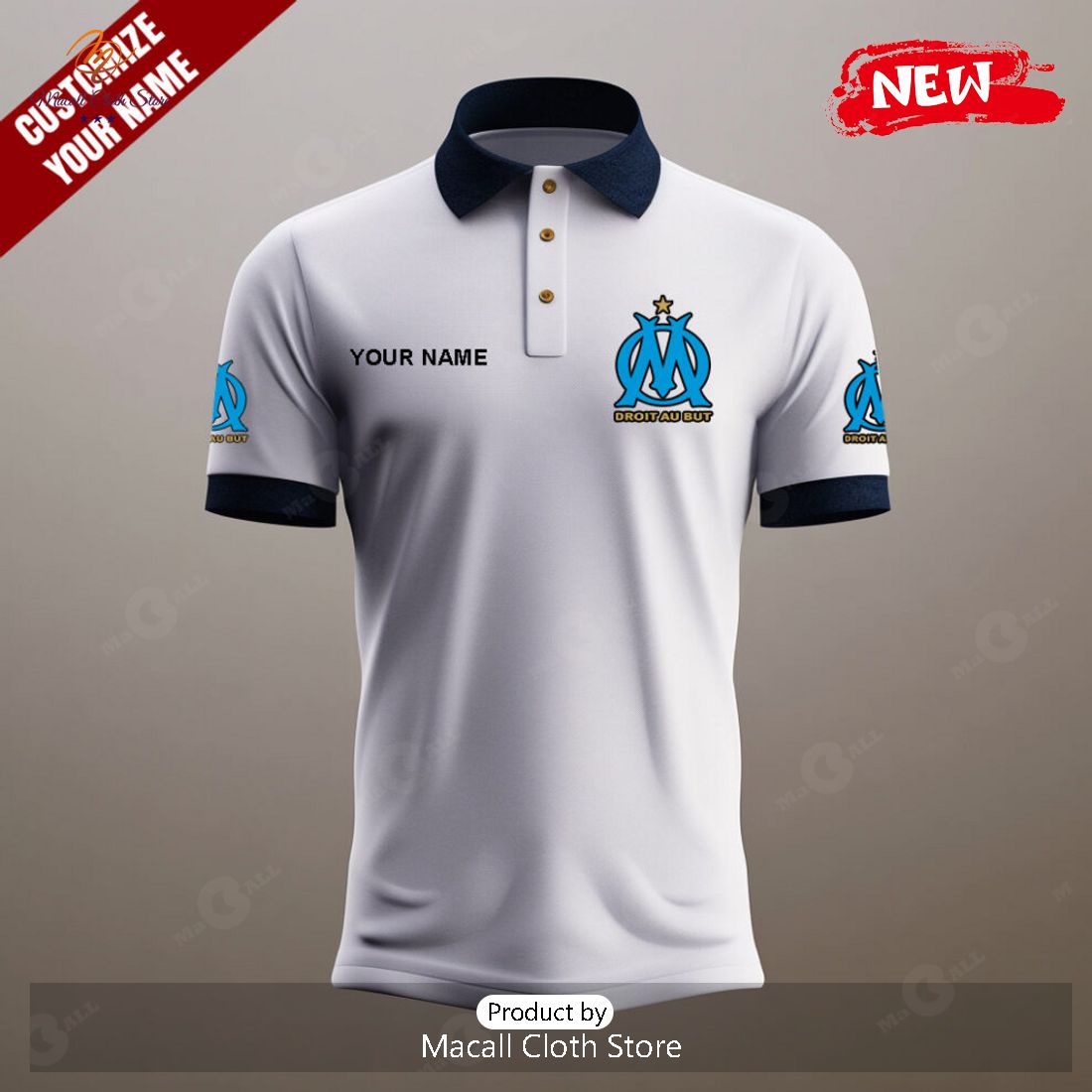 [NEW] Personalized Olympique de Marseille Football Special White Polo Shirt