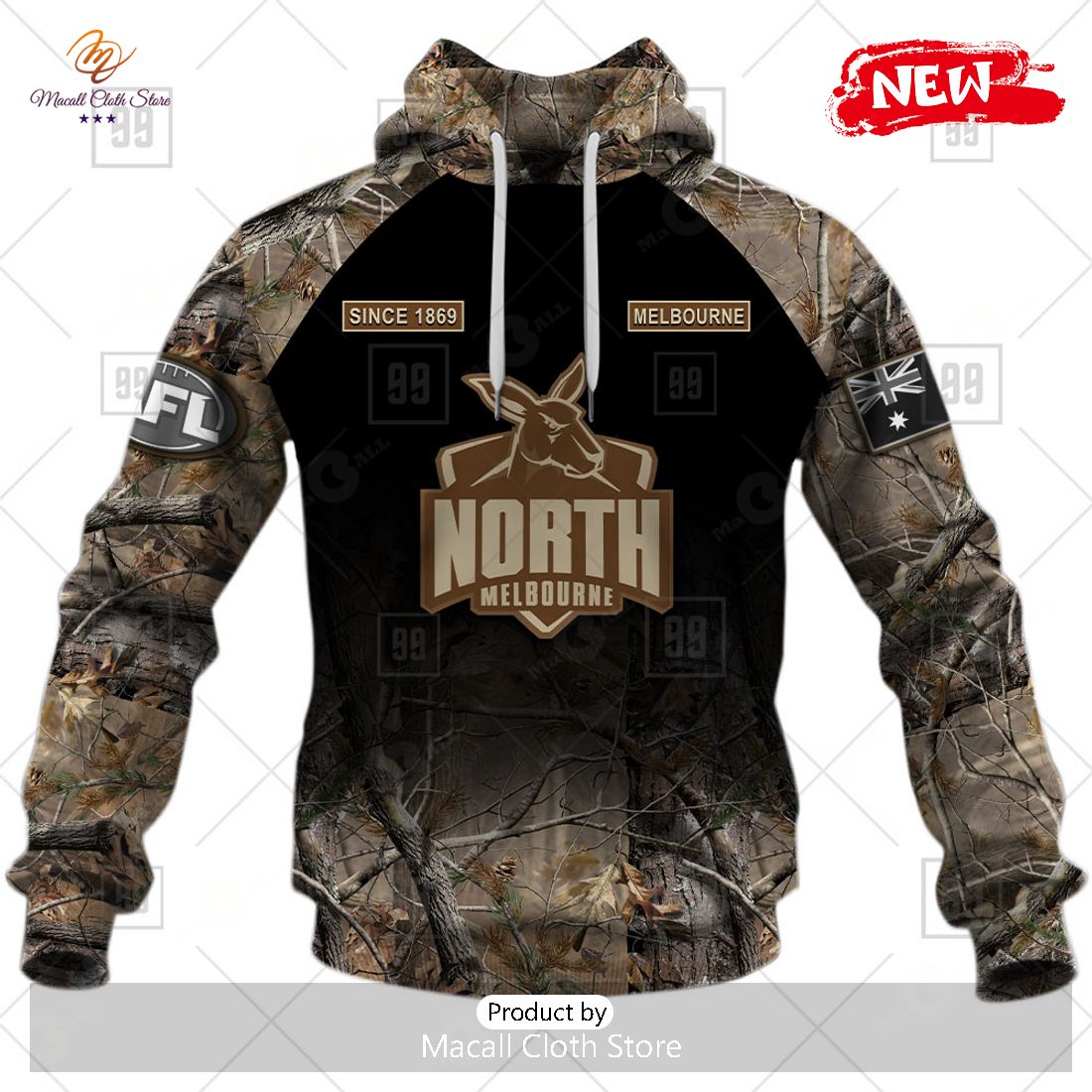 [NEW] Personalized AFL North Melbourne Kangaroos Camouflage Hunting Design Hoodie Sweatshirt 3D